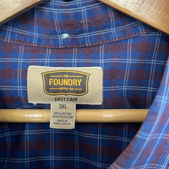 Foundry Men's‎ Button-Down Shirt Big & Tall Blue Plaid 3XL - Picture 6 of 9